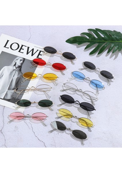 PLASTIK-C07 Tarzı Tek Boyut 1 Adet Moda Oval Vintage Güneş Gözlüğü Erkekler Kadınlar Için Küçük Çerçeve Yaz Renk Retro Tasarım Gözlük Bisiklet Tonları Güneş Gözlüğü (Yurt Dışından)