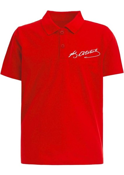 Polo Yaka Atatürk İmza Baskılı Kısa Kollu 23 Nisan T-Shirt