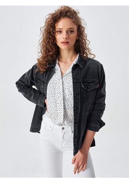 Alberta Black Feather Wash Kadın Jean Ceket modelleri