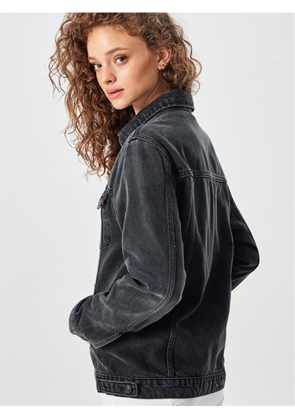 Alberta Black Feather Wash Kadın Jean Ceket fırsatları