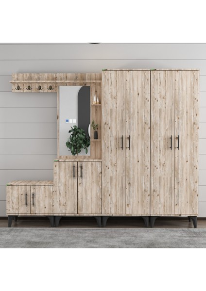 Modern Aynalı Raflı Portmanto Vestiyer