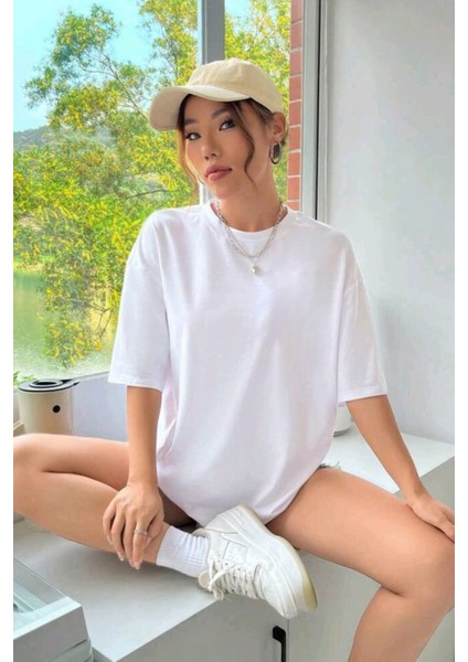 Kadın Oversize Penye Kısa Kollu Nefes Alan T-Shirt
