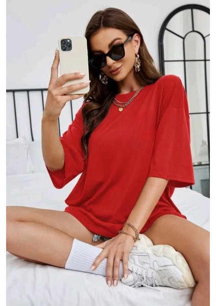 Kadın Oversize Penye Kısa Kollu Nefes Alan T-Shirt fiyatları