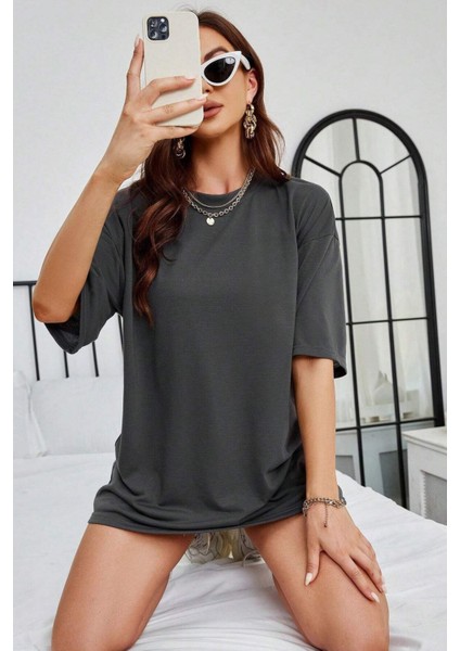 Kadın Oversize Penye Kısa Kollu Nefes Alan T-Shirt