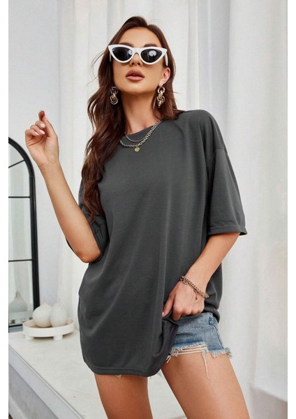 Kadın Oversize Penye Kısa Kollu Nefes Alan T-Shirt fiyatları