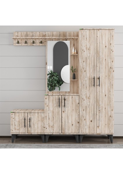 Modern Aynalı Raflı Ayakkabılık Vestiyer