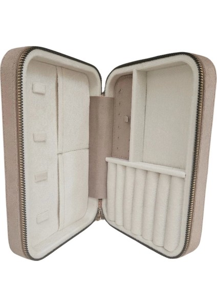 Fermuarlı Deri (Ahşap Kasalı )Büyük Boy Takı, Seyahat ve Mücevher Çantası Vizon Süet (14 x 21 cm) modelleri