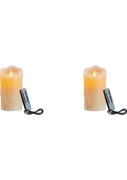 2x LED Mumlar, Titreşen Alevsiz Mumlar, Şarj Edilebilir Mum, Uzaktan Kumandalı Gerçek Balmumu Mumlar, 10CM (Yurt Dışından)