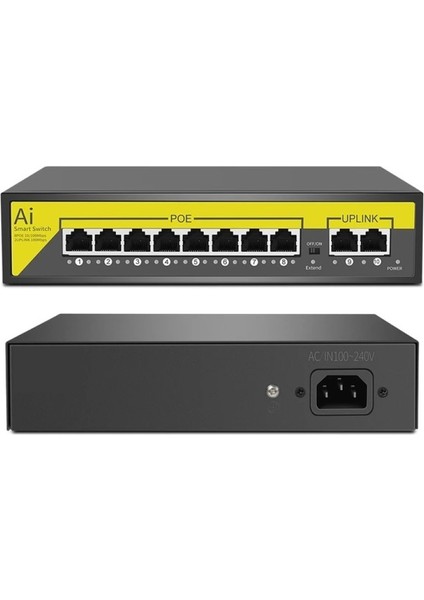 120W 8 Port Ethernet Poe Switch 10 Port 8+2 8 Poe Ports 2 Uplink 10/100