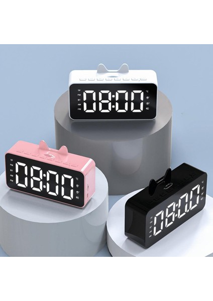 Çok Fonksiyonlu Alarm Radyo Masa Saati LCD Ekran Bluetooth Uyumlu Müzik Çalma Dijital Alarm Ofis Siyahı (Yurt Dışından)