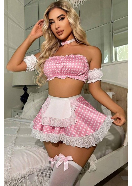 Bella Notte Pembe Pötikareli Cosplay Kostüm