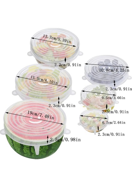 Taze Tutan Gıda Saklama Streç Kapağı Seti - 6'lı Tekrar Kullanılabilen Silikon Streç Kapak