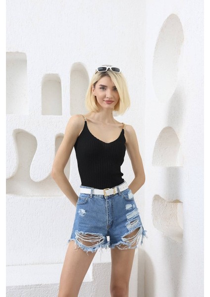 Zincirli Triko Atlet Crop