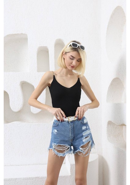 Zincirli Triko Atlet Crop