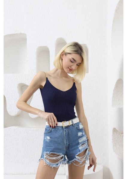Zincirli Triko Atlet Crop