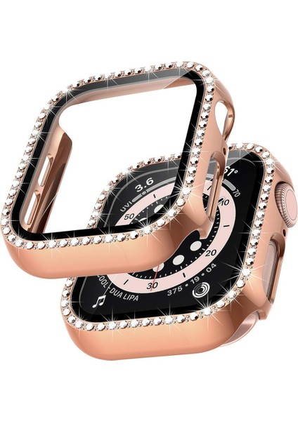 Apple Watch 7/8/9 41mm Ekran Koruyuculu Tek Sıra Kenar Taşlı Sert PC Kasa Koruyucu