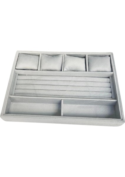 Organizatör Gri Süet Tabla Kolye & Yüzük Düzenleyici ve Gözlük(4 Yastık)(2 Bölmeli)(Rulo)2 modelleri