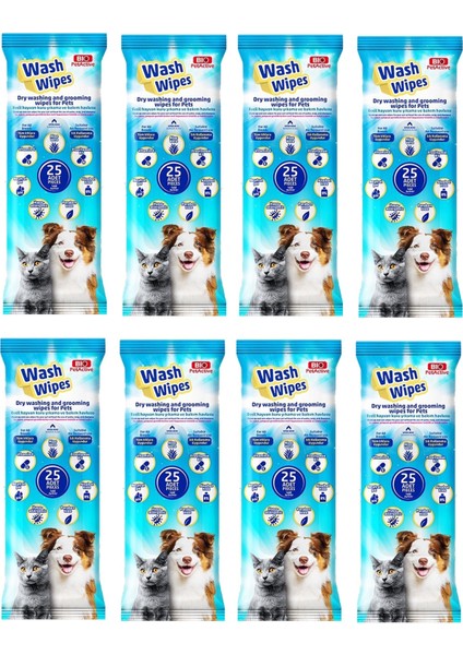 Wash Wipes Kuru Yıkama ve Bakım Havlusu 25 Li x 8 Paket