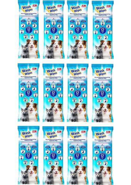 Wash Wipes Kuru Yıkama ve Bakım Havlusu 25 Li x 12 Paket