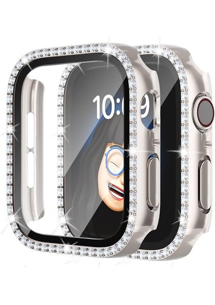 Apple Watch 7/8/9 41mm Ekran Koruyuculu Tek Sıra Kenar Taşlı Sert PC Kasa Koruyucu