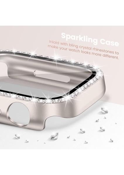 Apple Watch 7/8/9 41mm Ekran Koruyuculu Tek Sıra Kenar Taşlı Sert PC Kasa Koruyucu fiyatları