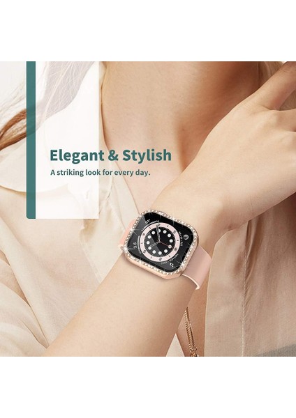 Apple Watch 44MM Ekran Koruyuculu Tek Sıra Kenar Taşlı Sert Pc Kasa Koruyucu modelleri