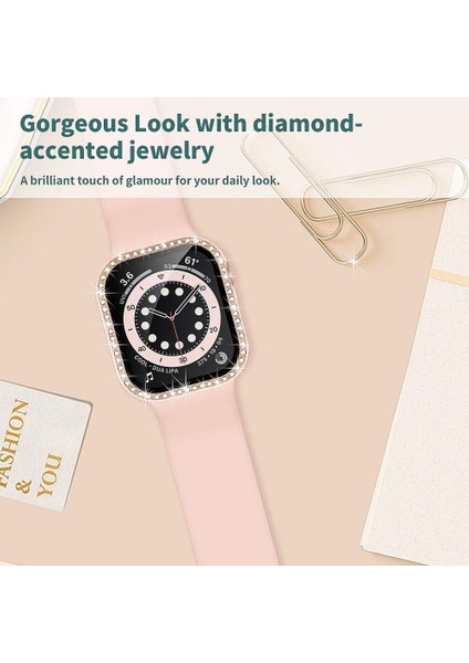 Apple Watch 44MM Ekran Koruyuculu Tek Sıra Kenar Taşlı Sert Pc Kasa Koruyucu fırsatları