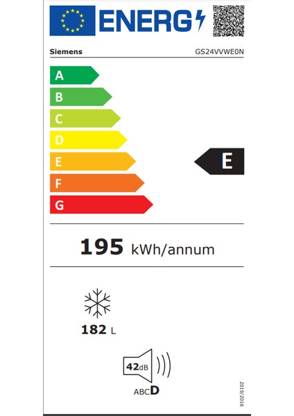 GS24VVWE0N IQ300 E Enerji Sınıfı 182 Lt Solo Derin Dondurucu