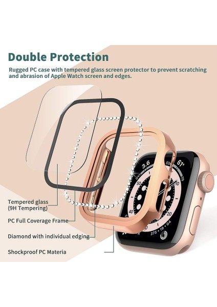 Apple Watch 40MM Ekran Koruyuculu Tek Sıra Kenar Taşlı Sert Pc Kasa Koruyucu fiyatları