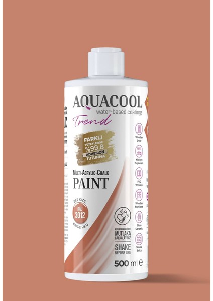 Trend Akrilik Hobi Boya 500 ml Su Bazlı Hibrit Dönüşüm Boyası Ral 3012 Bej Kırmızı