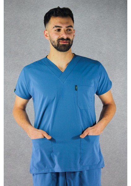 Çınar Üniforma - Likralı V-Yaka Erkek Takım Üniforma - Indigo Mavisi fırsatları