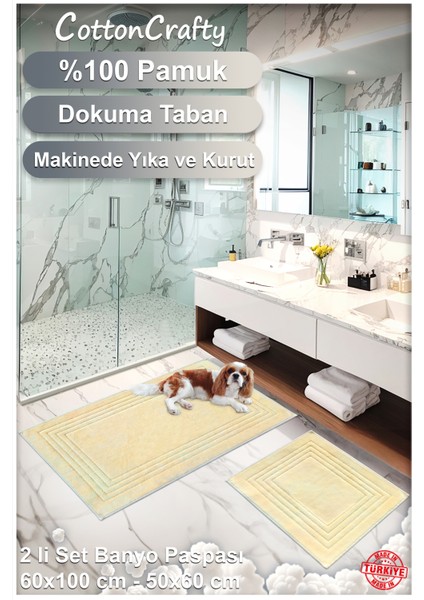 %100 Pamuk Dokuma Banyo Paspas Seti, Banyo Halısı Vera 60X100 - 60X50