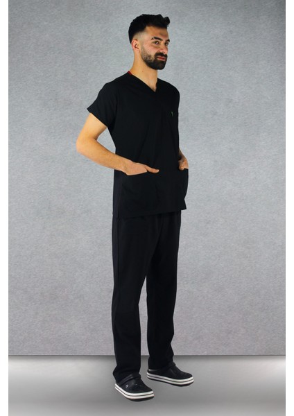 Çınar Üniforma - Likralı V-Yaka Erkek Takım Üniforma - Siyah fiyatları