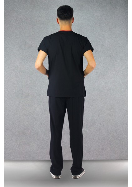 Çınar Üniforma - Likralı V-Yaka Erkek Takım Üniforma - Siyah modelleri