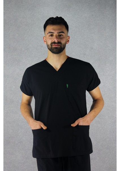 Çınar Üniforma - Likralı V-Yaka Erkek Takım Üniforma - Siyah fırsatları