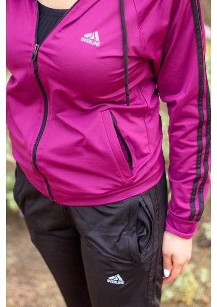 Kadın Mürdüm Iki Şeritli Biyeli Fermuarlı Kapüşonlu Spor Eşofman Takımı 21KESTAX11 indirimleri