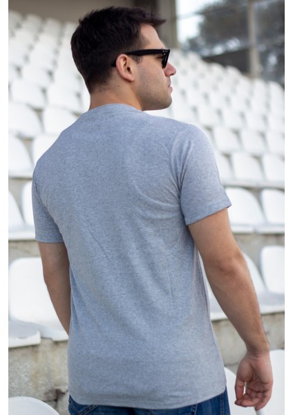 Erkek Gri El Yazısı Imza Baskı Normal Kesim Bisiklet Yaka Erkek T-Shirt 22ETSHEYAZ indirimleri