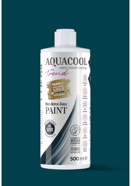 Trend Akrilik Hobi Boya 500 ml Su Bazlı Hibrit Dönüşüm Boyası Ral 5020 Okyanus Mavi