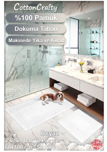 Cotton Crafty %100 Pamuk Dokuma Banyo Paspas Seti, Banyo Halısı Vera 60X100 - 60X50