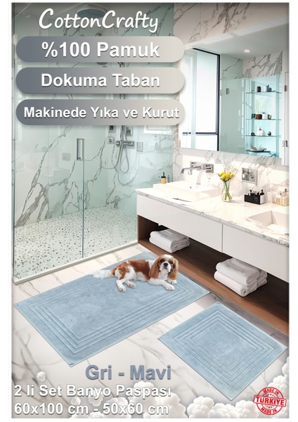 Cotton Crafty %100 Pamuk Dokuma Banyo Paspas Seti, Banyo Halısı Vera 60X100 - 60X50