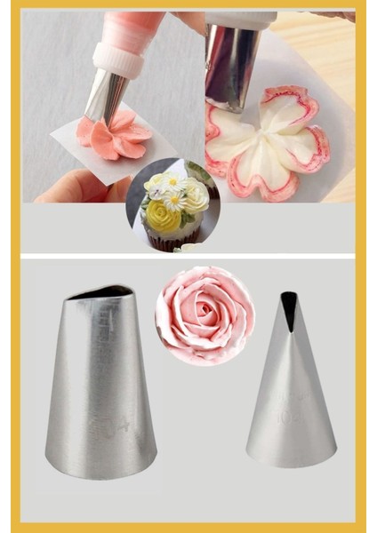 Paslanmaz Çelik Krema Sıkma Torbası Ucu (Şanti Torbası Ucu, Duy) 1 Adet + 4 Adet Şanti Torbası