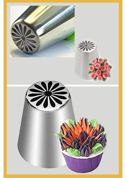 Paslanmaz Çelik Krema Sıkma Torbası Ucu (Şanti Torbası Ucu, Çiçek Duy) 1 Adet + 4 Adet Şanti Torbası