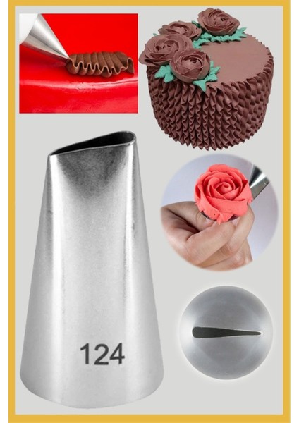 Paslanmaz Çelik Krema Sıkma Torbası Ucu (Şanti Torbası Ucu, Gül Duy) 1 Adet + 4 Adet Şanti Torbası