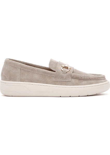Kadın Gri Süet Deri Casual Loafer