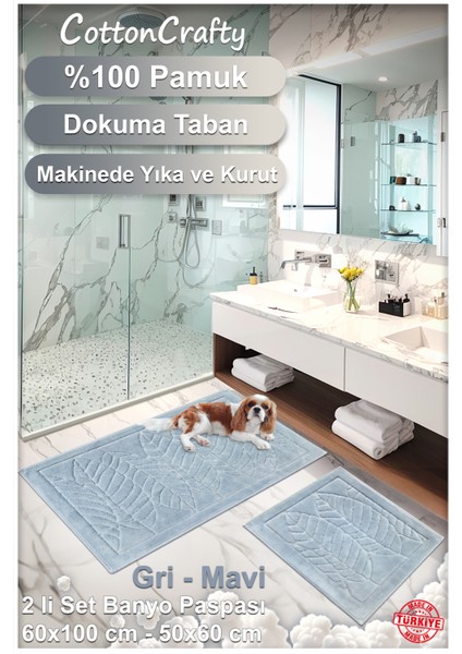 Cotton Crafty %100 Pamuk Dokuma Banyo Paspas Seti, Banyo Halısı Yaprak 60X100 - 60X50