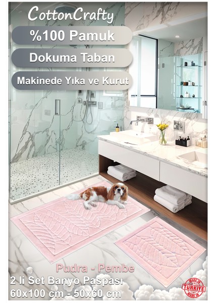 %100 Pamuk Dokuma Banyo Paspas Seti, Banyo Halısı Yaprak 60X100 - 60X50 modelleri