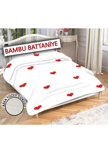 Doruklar Home Collection Dekoratif Kalp Desenli Bambu ve Sharpa Kumaşlı Çift Kişilik Battaniye