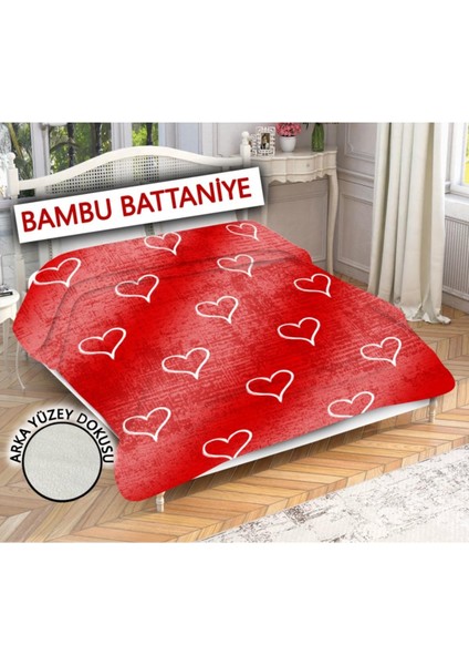 Doruklar Home Collection Dekoratif Kalp Desenli Bambu ve Sharpa Kumaşlı Battaniye