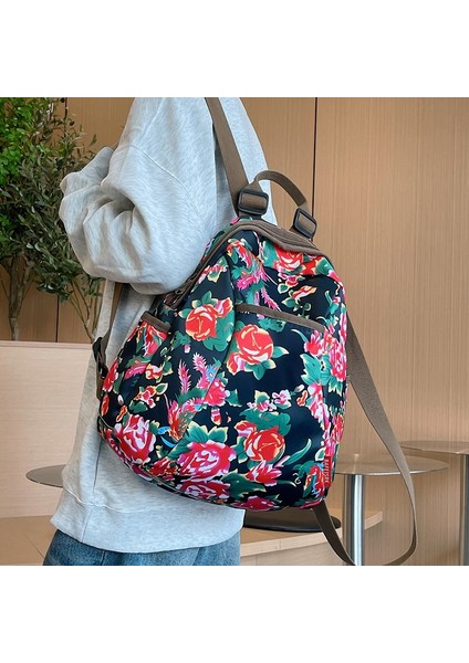 Kuzeydoğu Büyük Çiçek Sırt Çantası Yeni Trend Moda Büyük Kapasiteli Naylon Baskılı Sırt Çantası (Yurt Dışından)