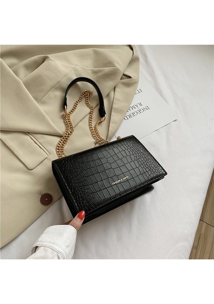 Batı Tarzı Kadın Çantası Kore Tarzı Çok Yönlü Tek Omuz Çapraz Moda Zincir Küçük Kare Çanta (Yurt Dışından)